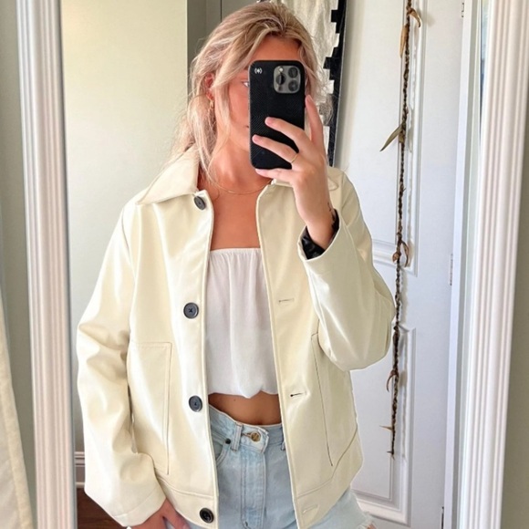 Anthropologie NVLT Women’s Black Vegan Leather Jacket Collar Buttons Pockets M - Picture 15 of 15